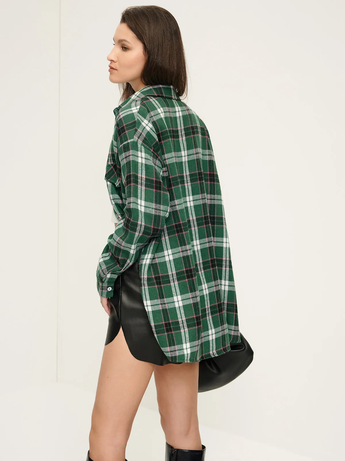 Retro Plaid Lapel Pockets Shirt