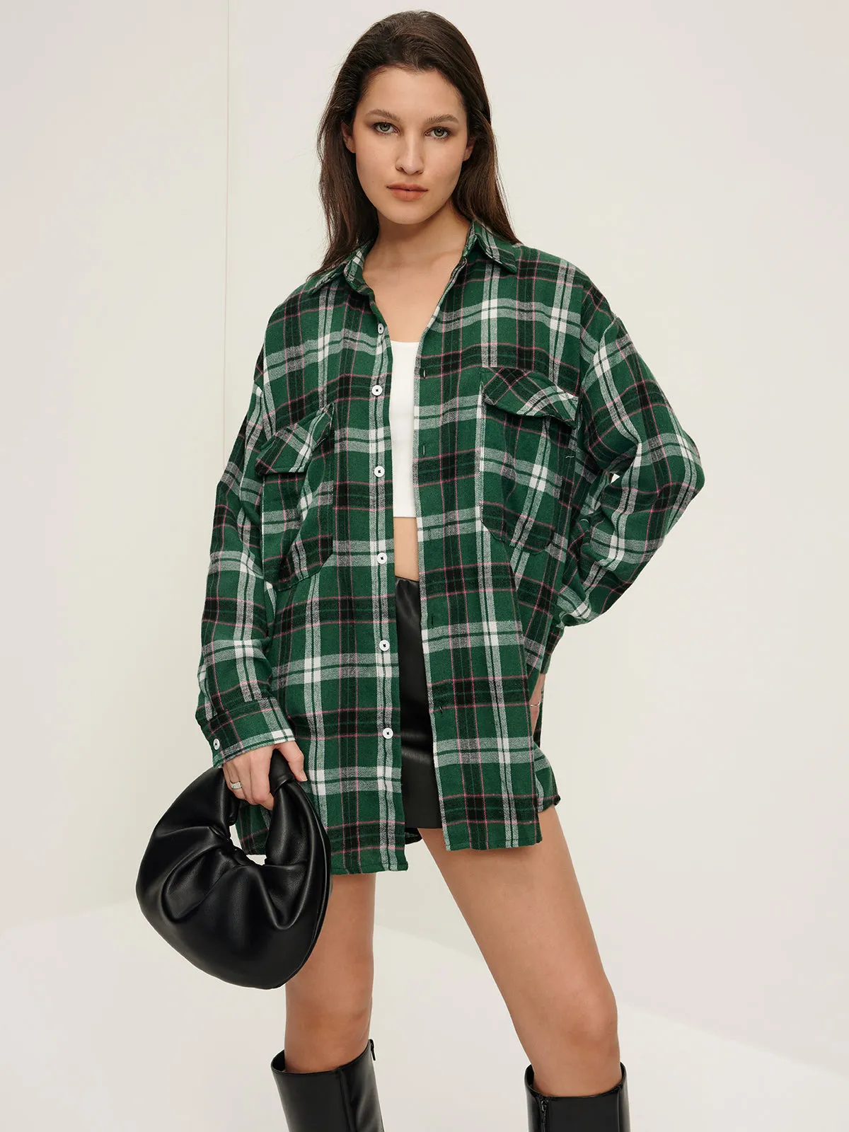 Retro Plaid Lapel Pockets Shirt