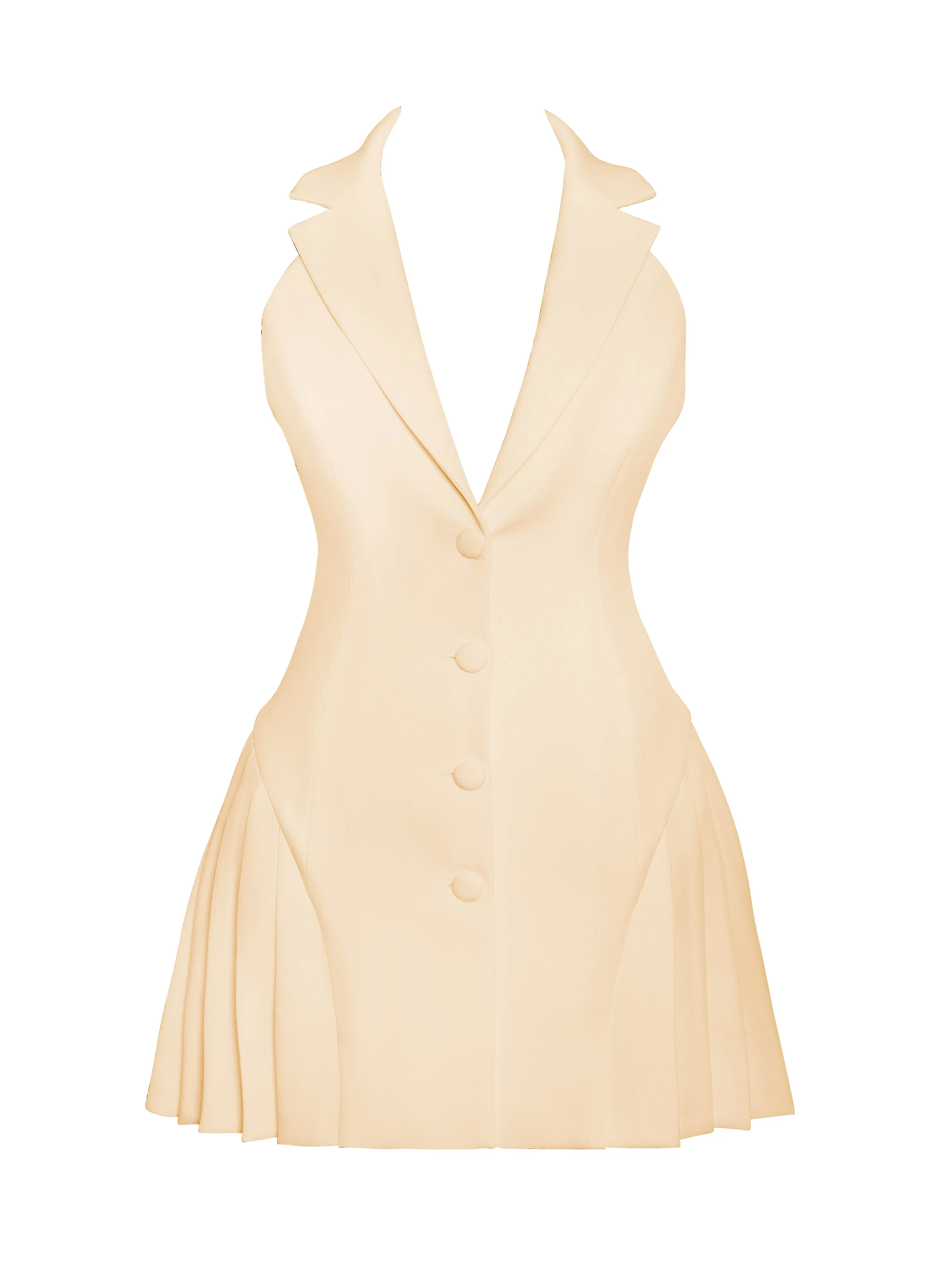 Reyna Beige Backless Pleated Mini Blazer Dress