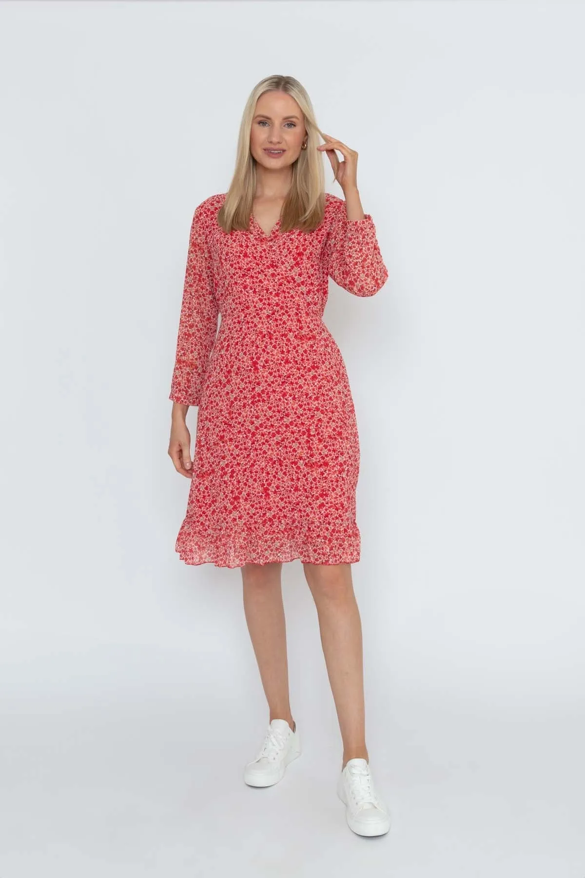 Roisin Knee Length Dress in Red Print