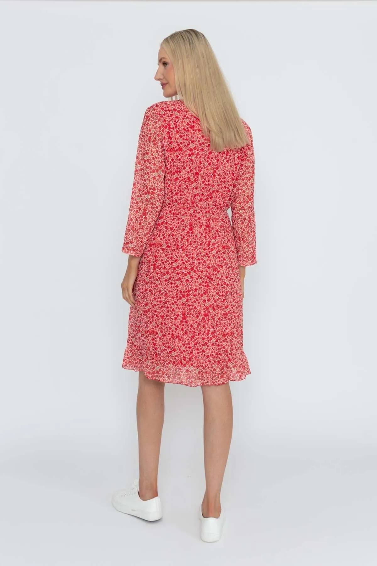 Roisin Knee Length Dress in Red Print