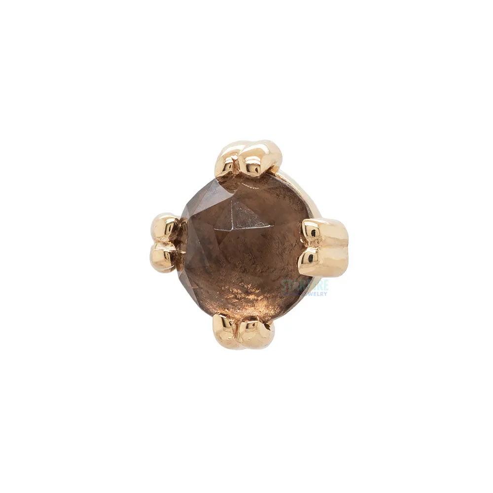 Rose Cut Smoky Quartz Prong Set Threaded End in Gold