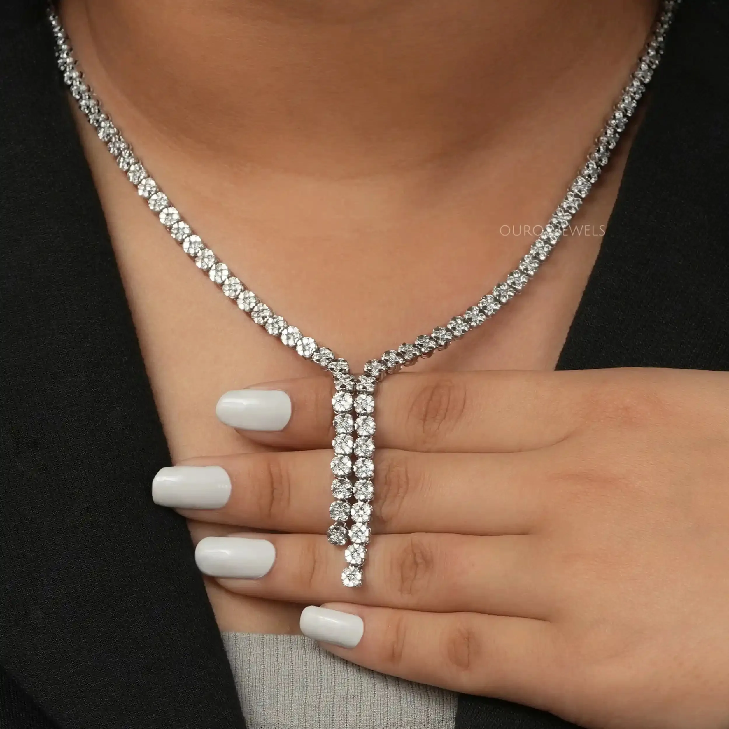 Round Cut  Lab Grown Diamond Zircon Necklace Set