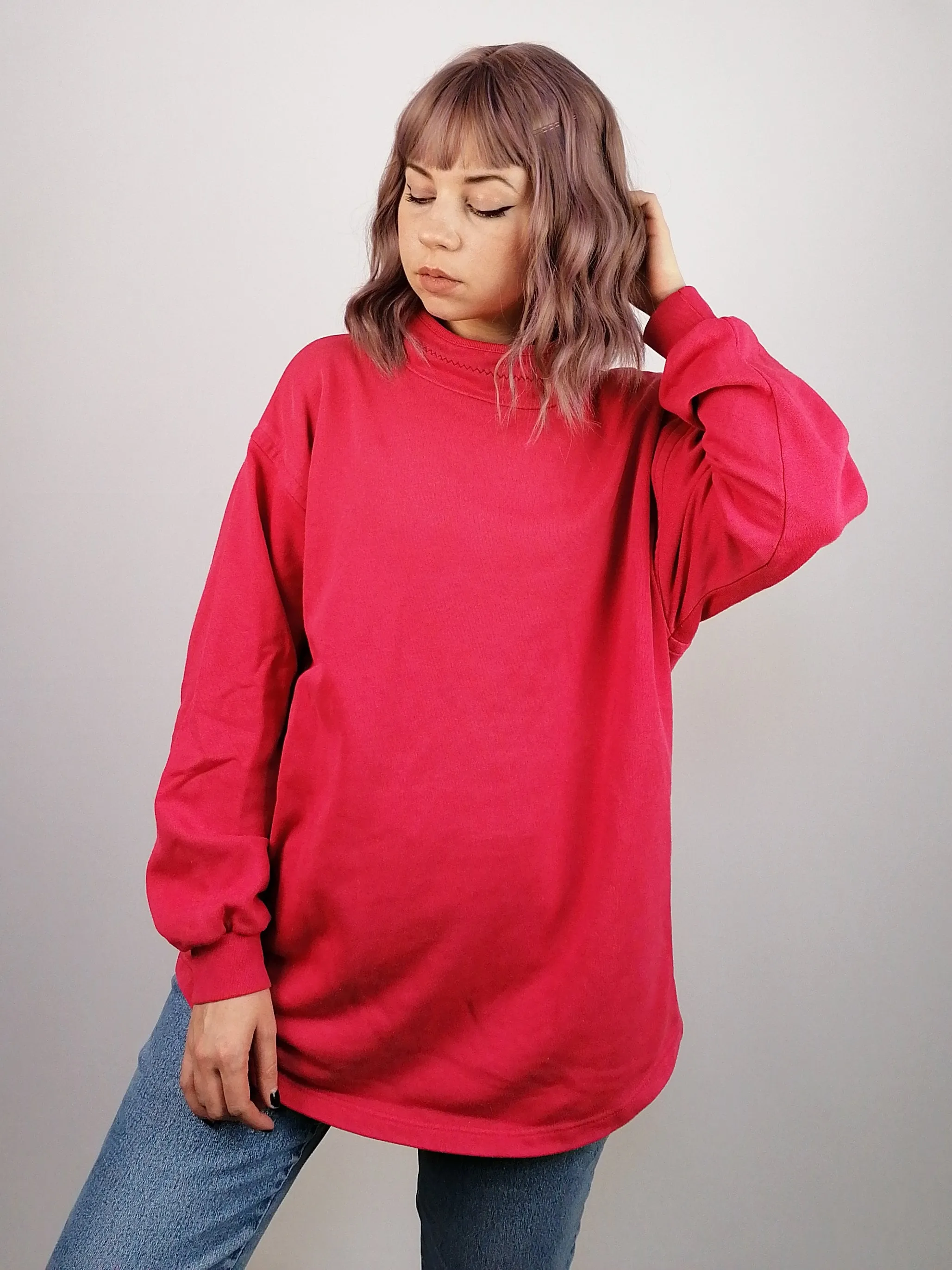 Oversized Mock Neck Embroidery Sweatshirt