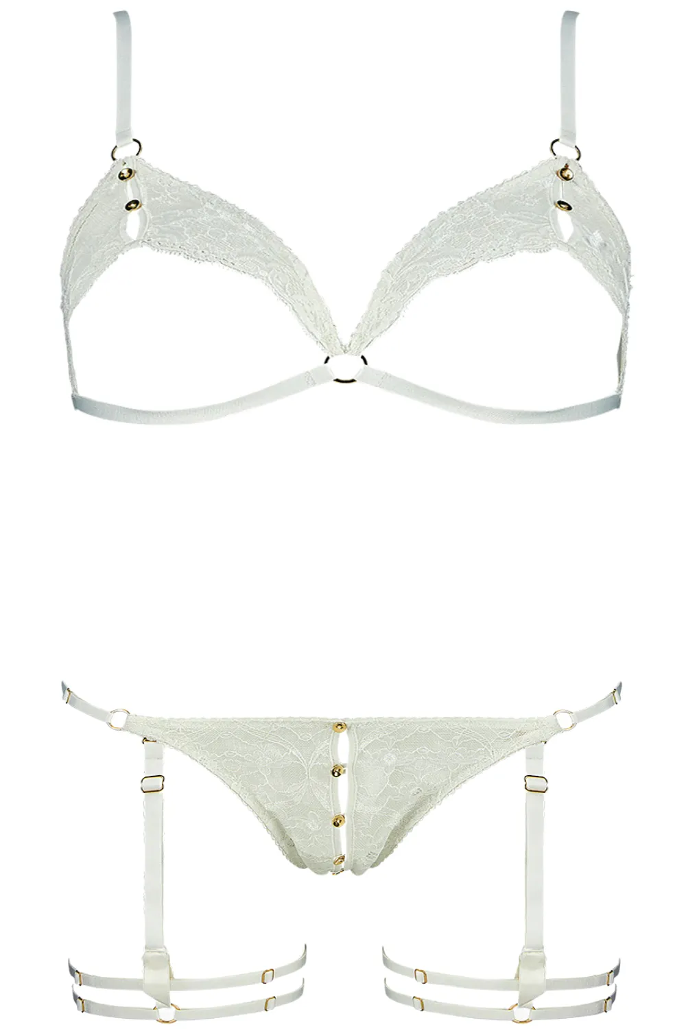 Open Triangle Bra with Suspender Brief