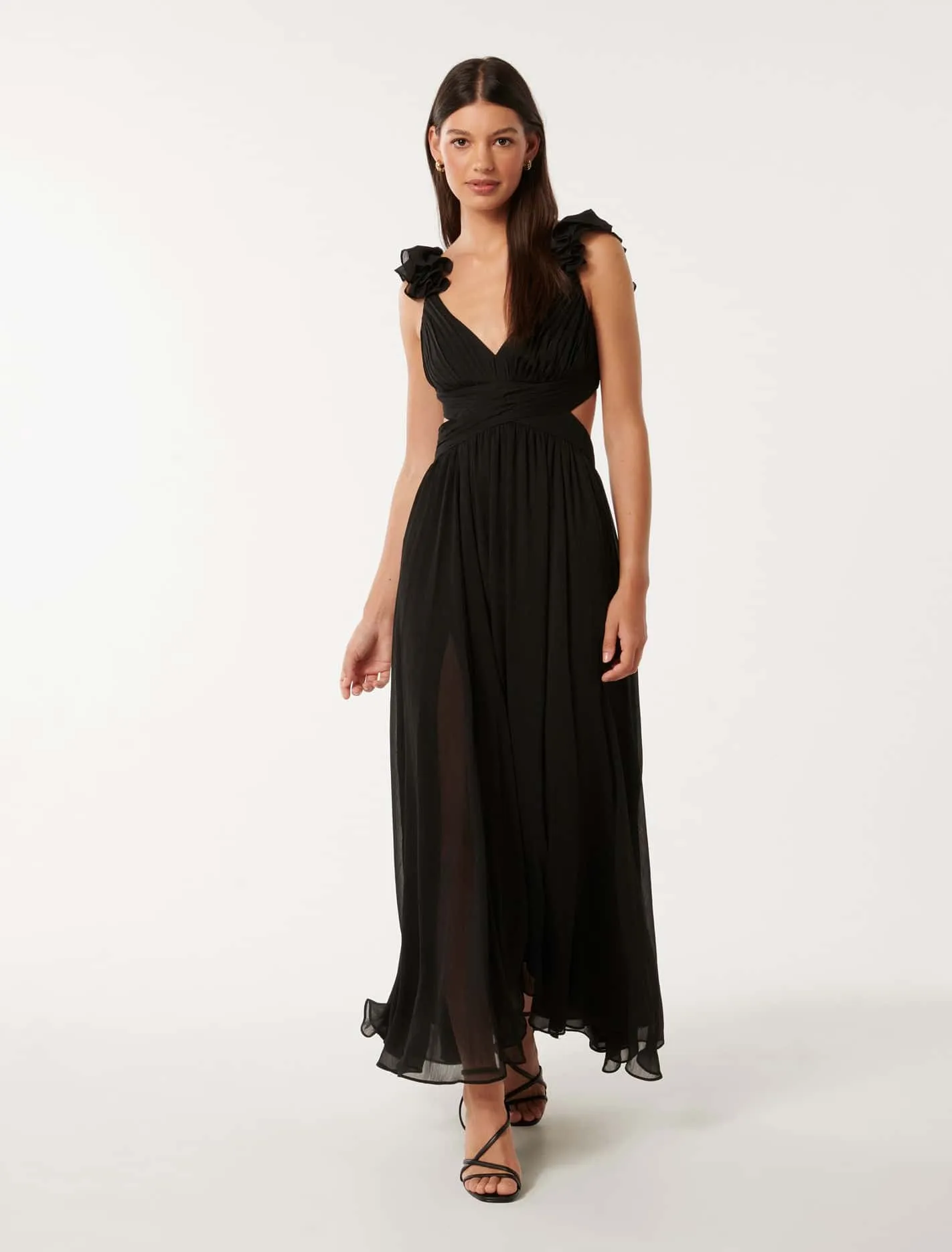 Ruffle Shoulder Maxi Dress