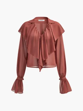 Semi-Sheer Chiffon Ruffle Shirt