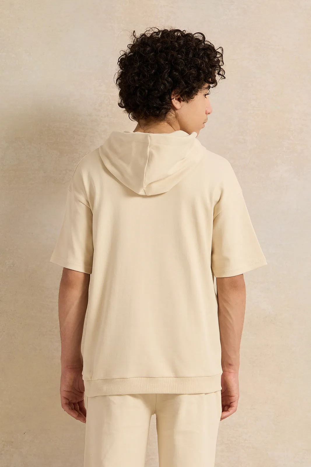 Senior Boys Beige Oversize Hooded Sweatshirt