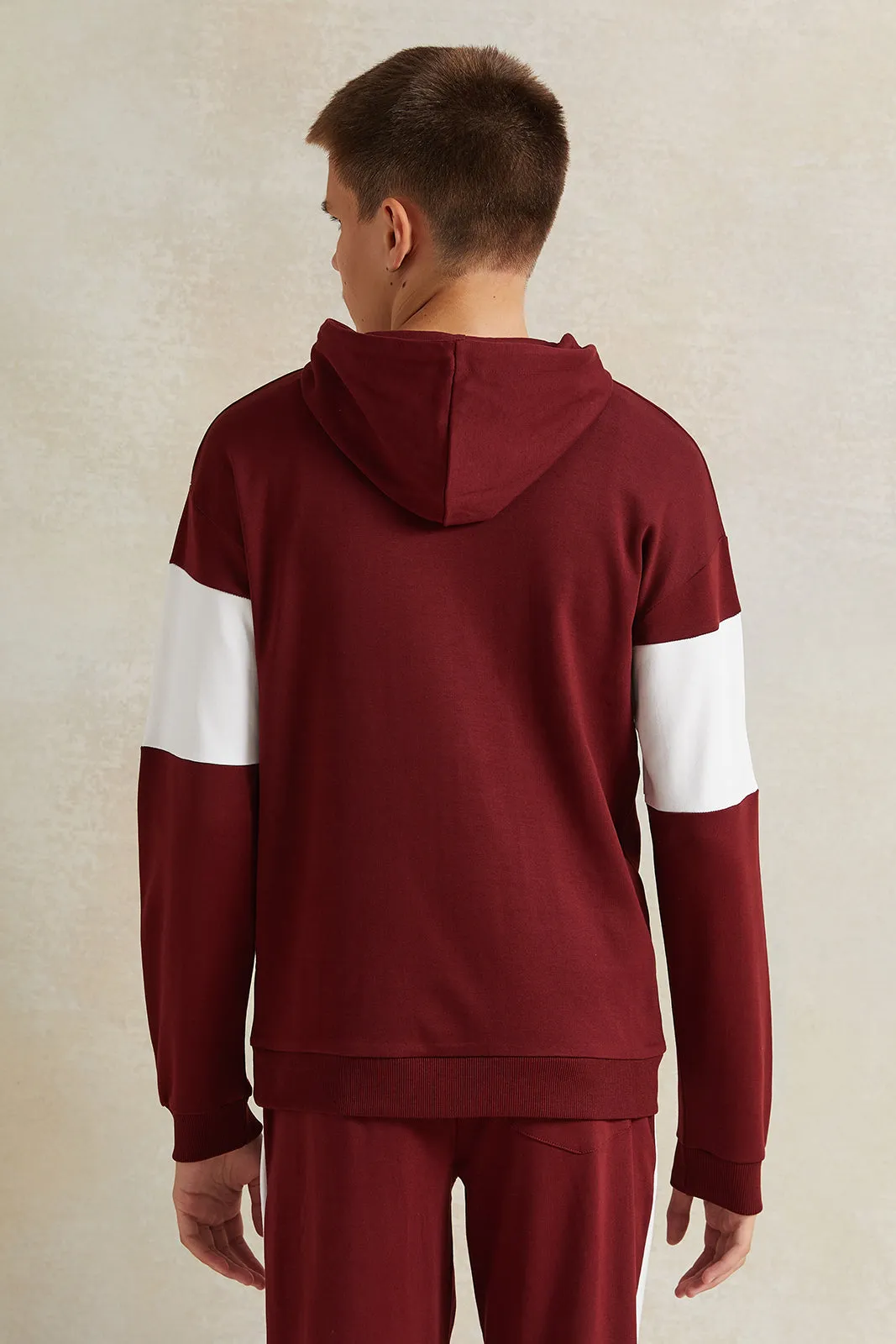 Senior Boys Burgundy And White Hooded Sweatshirt