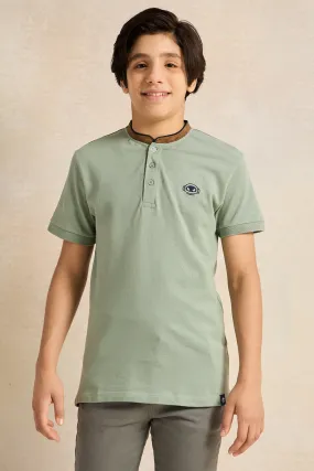 Senior Boys Green Embellished Polo Shirt