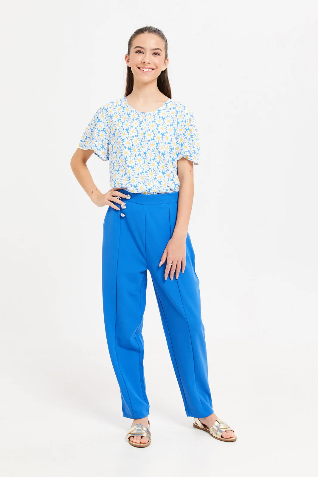 Senior Girls Blue With Front Buttons Trousers