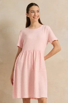 Senior Girls Pink Jacquard Tiered  Dress