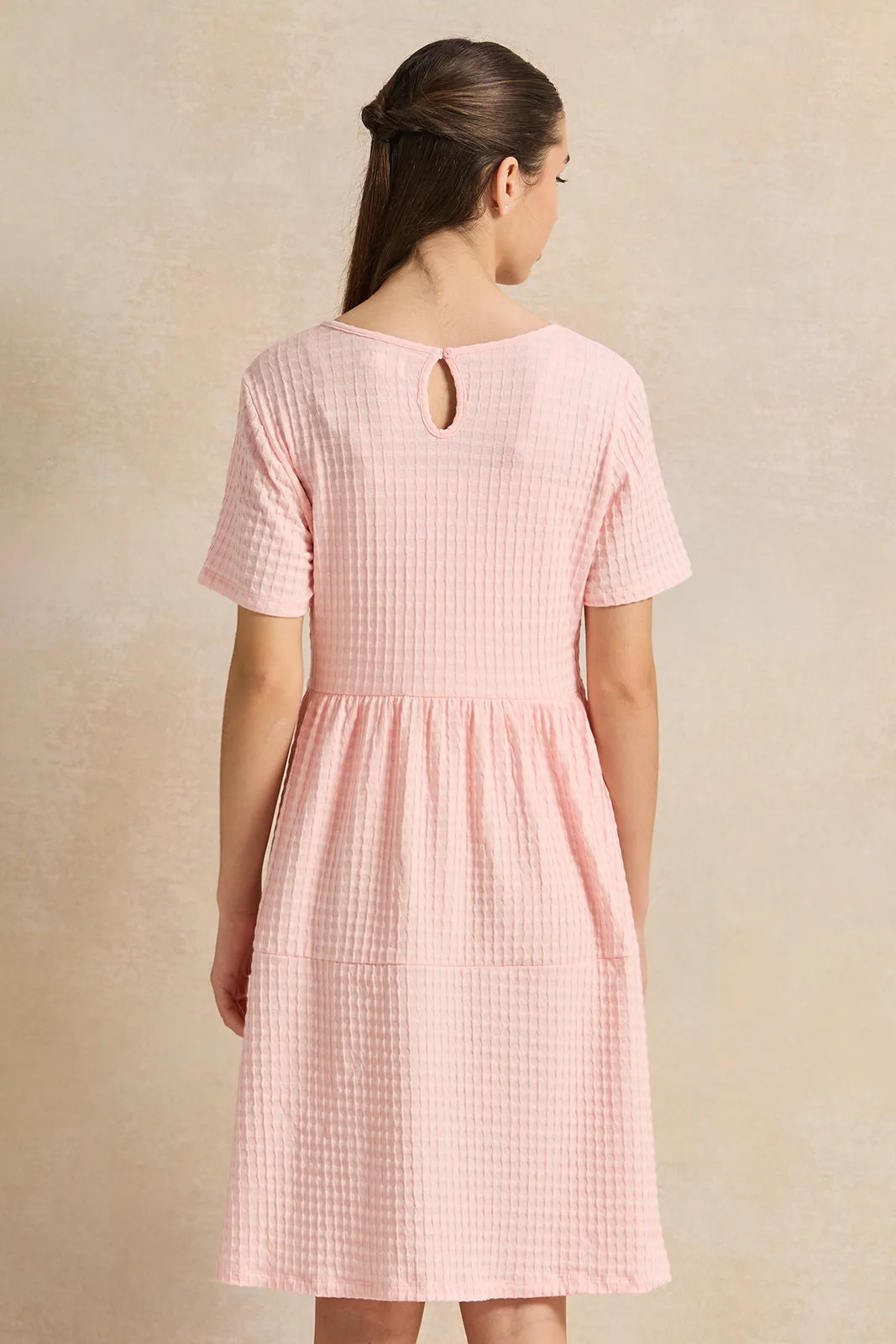 Senior Girls Pink Jacquard Tiered  Dress