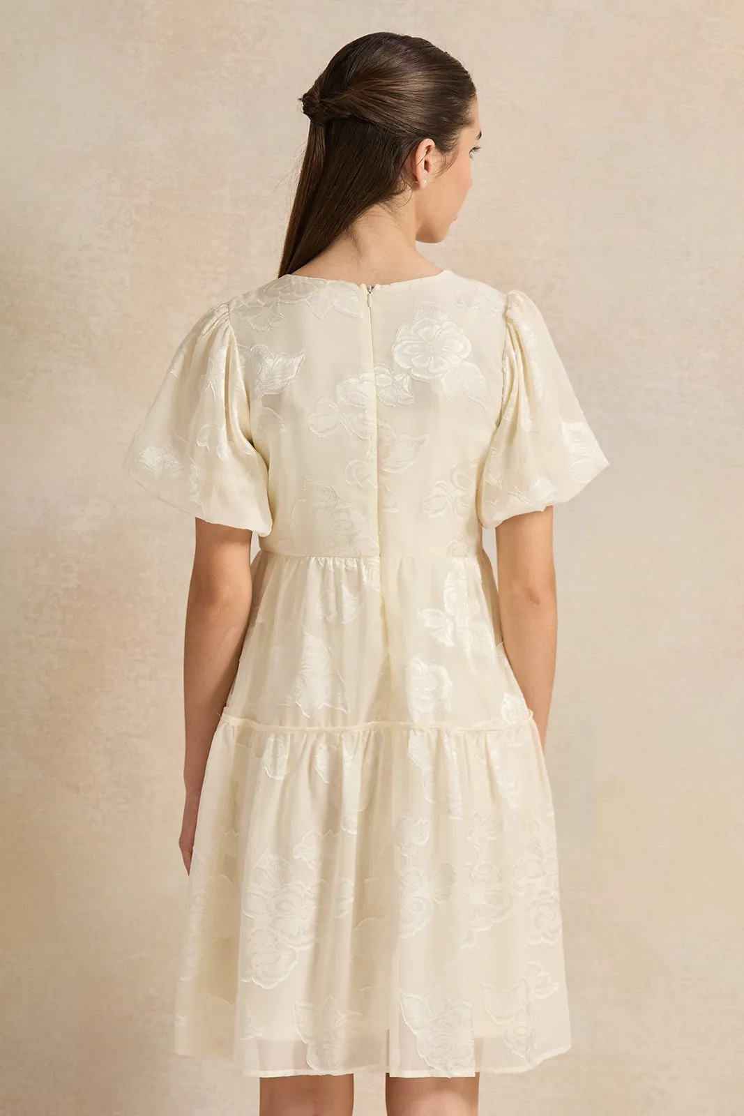 Senior Girls White Dobby Dress