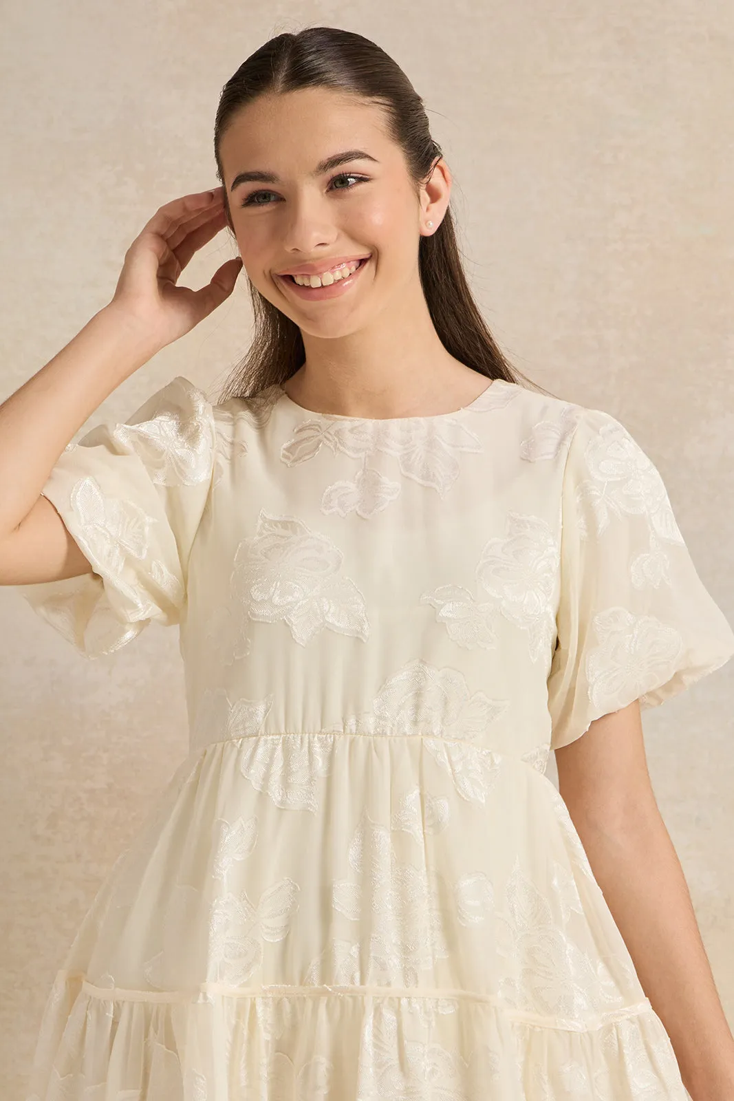 Senior Girls White Dobby Dress