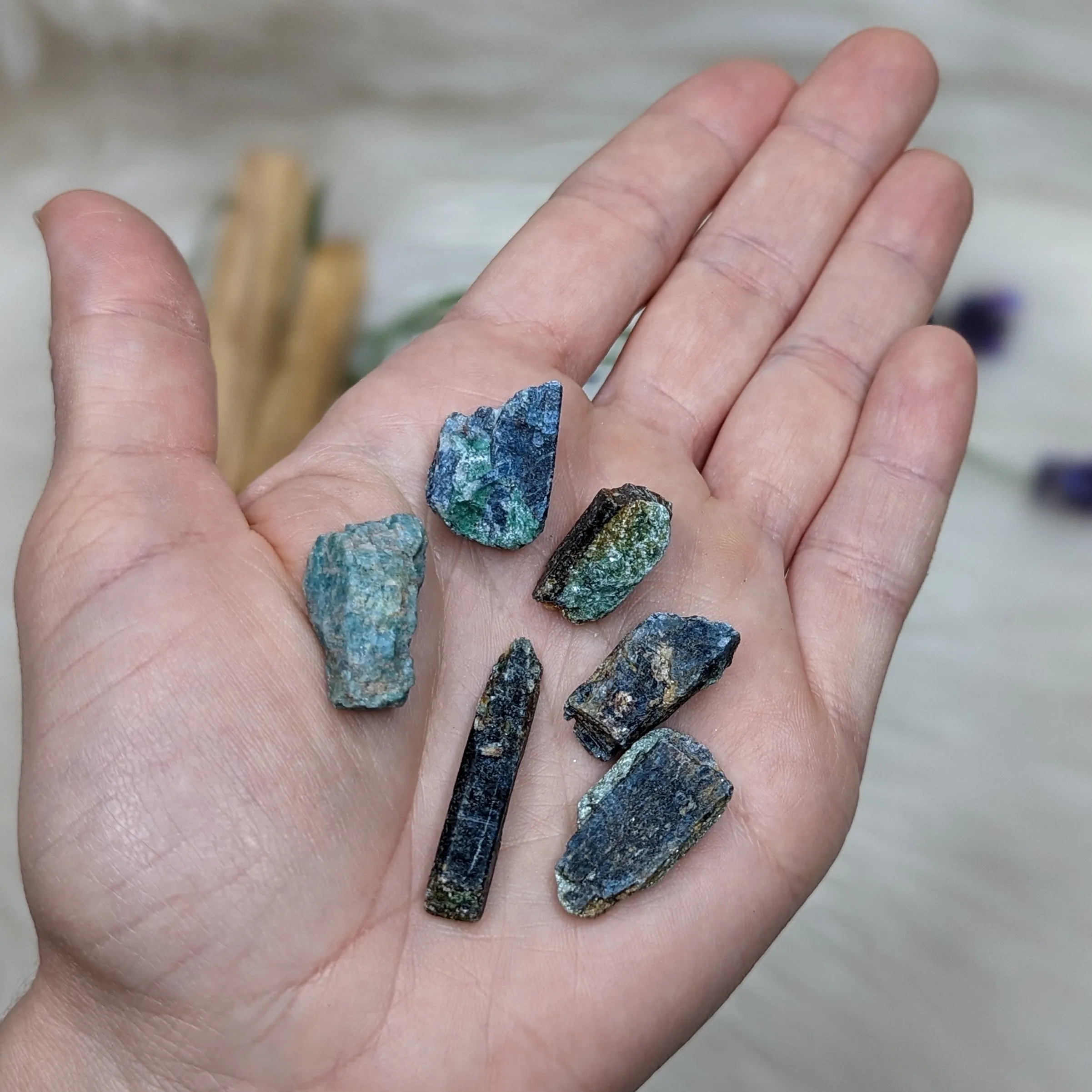 Set of 6 Deep Blue Kyanite & Fuchsite Natural Points- Locality: Brazil