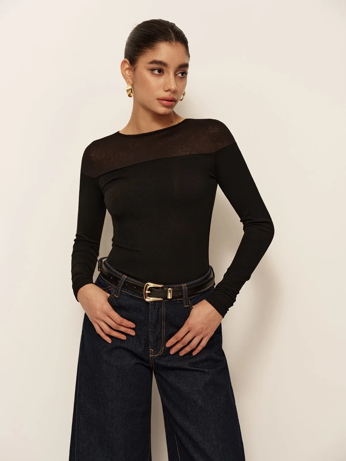 Sheer-Shoulder Slim Jersey T-Shirt