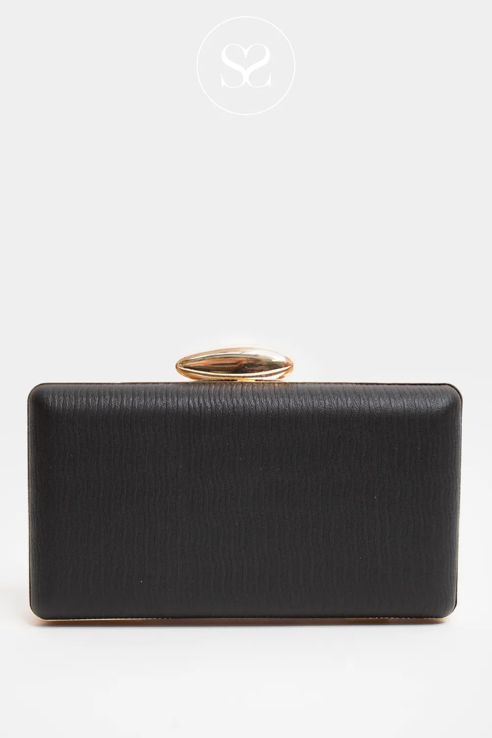 SHENEIL 22719 BLACK TEXTURED CLUTCH BAG WITH GOLD CLASP