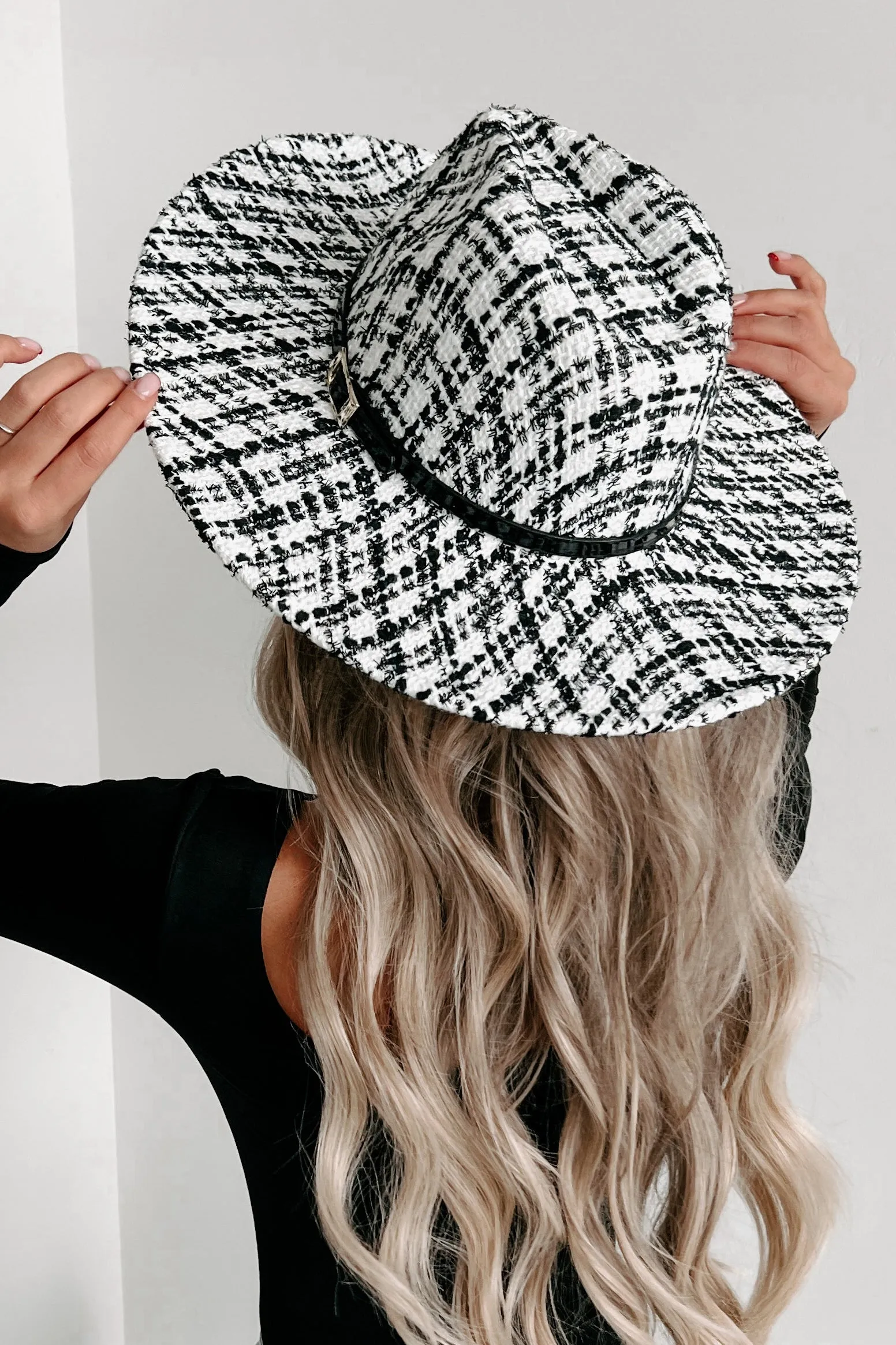 She's Got Game Plaid Wide Brim Hat (White)