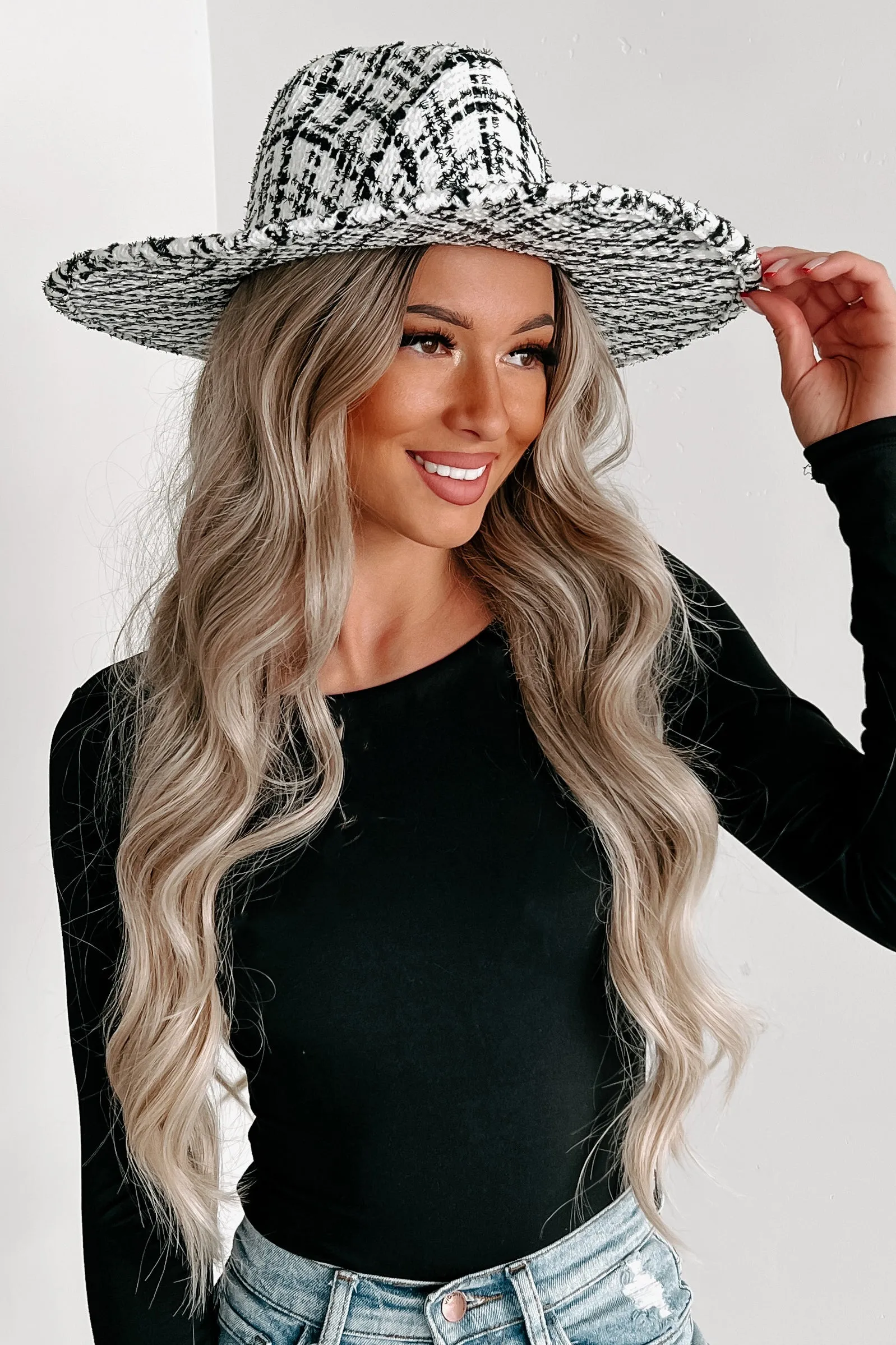 She's Got Game Plaid Wide Brim Hat (White)