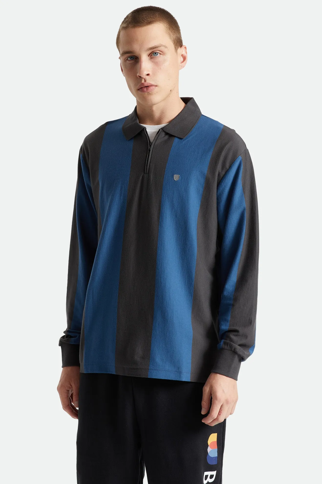 Shield Zip Rugby L/S Knit Top - Washed Black/Joe Blue