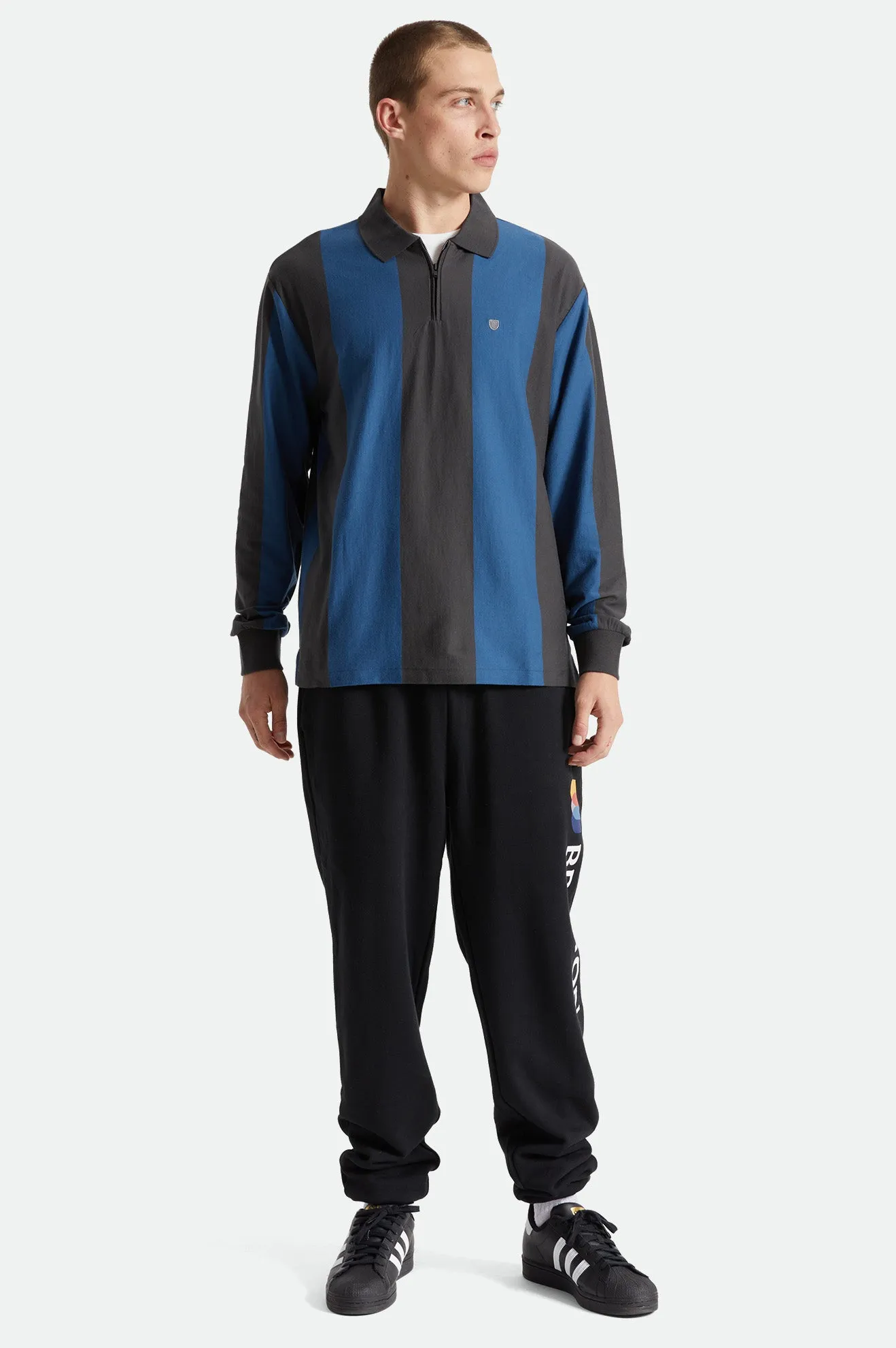 Shield Zip Rugby L/S Knit Top - Washed Black/Joe Blue