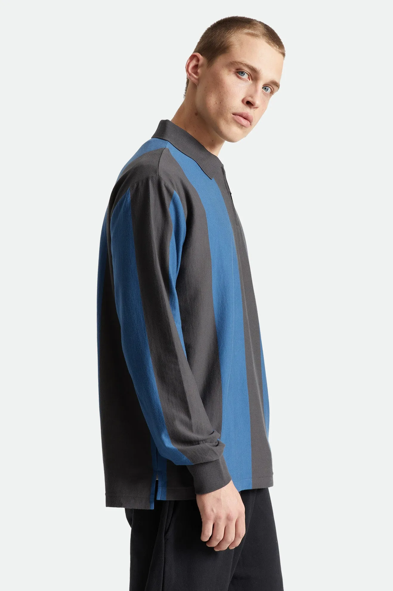 Shield Zip Rugby L/S Knit Top - Washed Black/Joe Blue