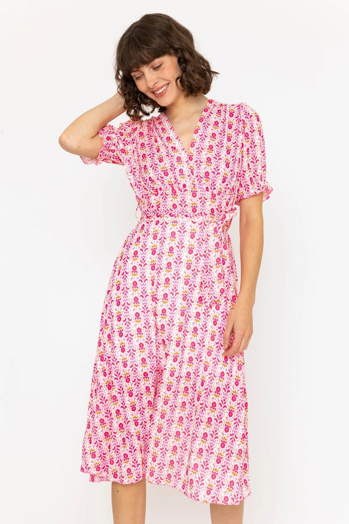 Short Sleeve Sinead Pink Midi Dress