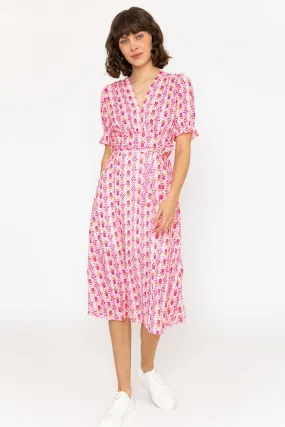 Short Sleeve Sinead Pink Midi Dress