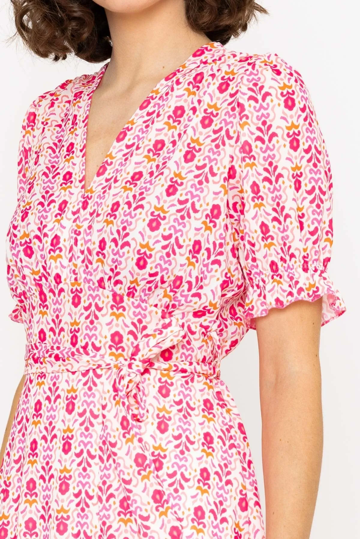 Short Sleeve Sinead Pink Midi Dress