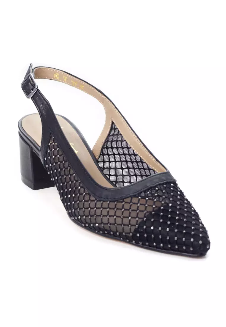 Shu Talk AMAZTEP Bling Bling Mesh Sling Back Heels