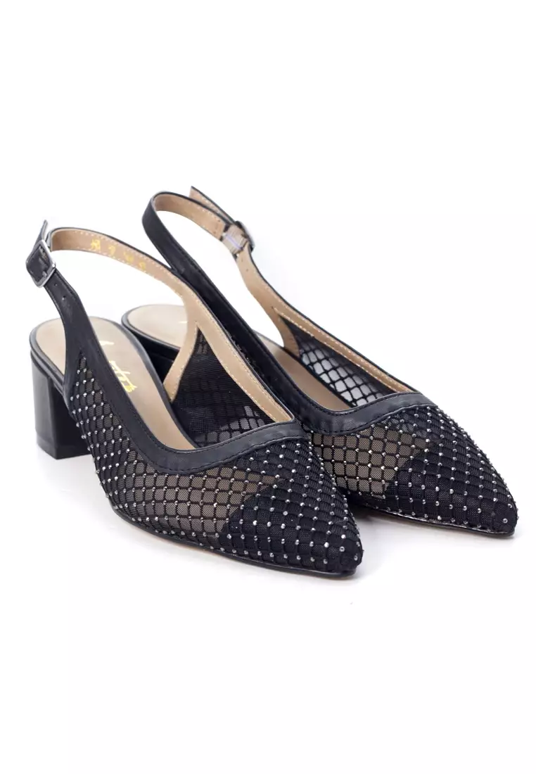 Shu Talk AMAZTEP Bling Bling Mesh Sling Back Heels