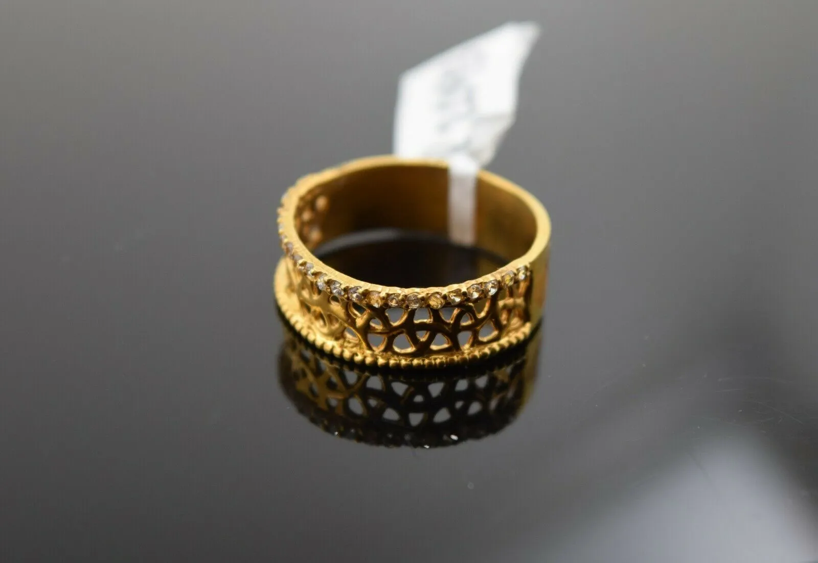 22k Solid Gold Ring with Elegant Charm for Women - Simple Design, Size 8 - RESIZABLE r2093