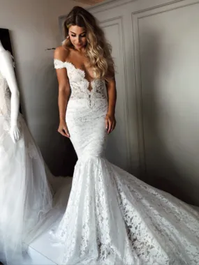 Chic Off-Shoulder Lace Bridal Gown