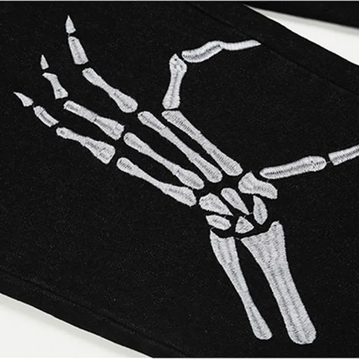 Skeleton Hands Embroidery Jeans