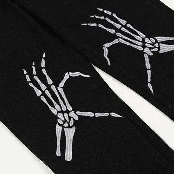 Skeleton Hands Embroidery Jeans