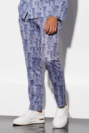 Slim Fit Dragon Printed Suit Trousers