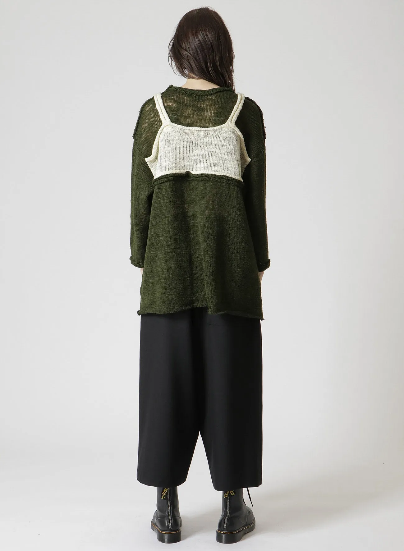 SLUB PLAIN STITCH CUT OFF KNIT PULLOVER