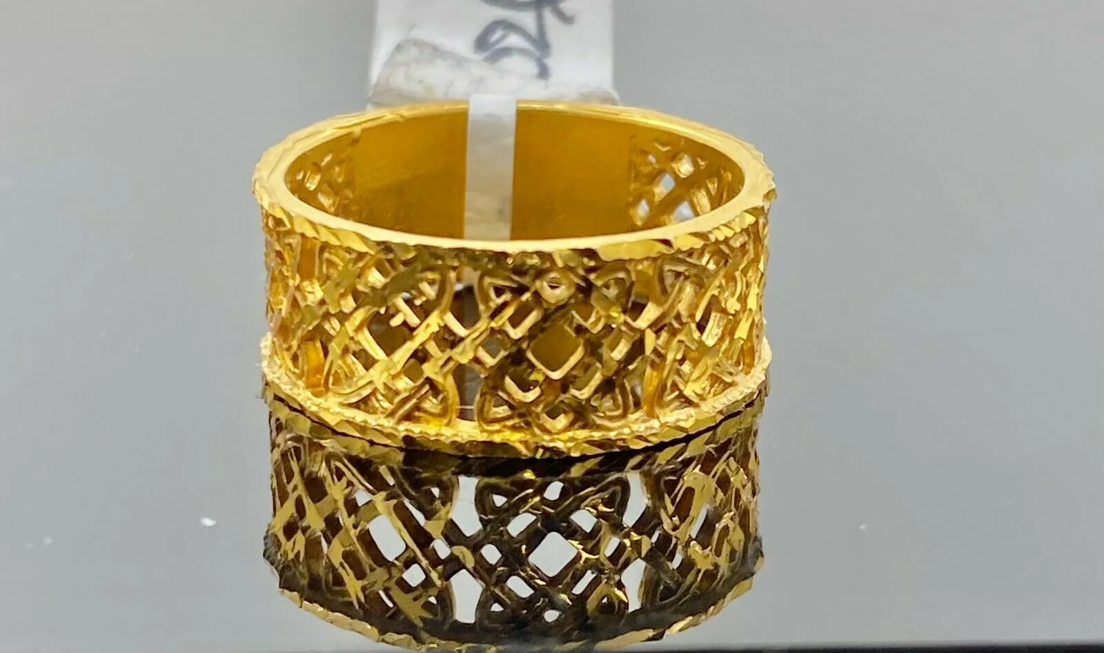 22k Solid Gold Ring with Elegant Cross Section Filigree Design for Women - Size R2026 mon