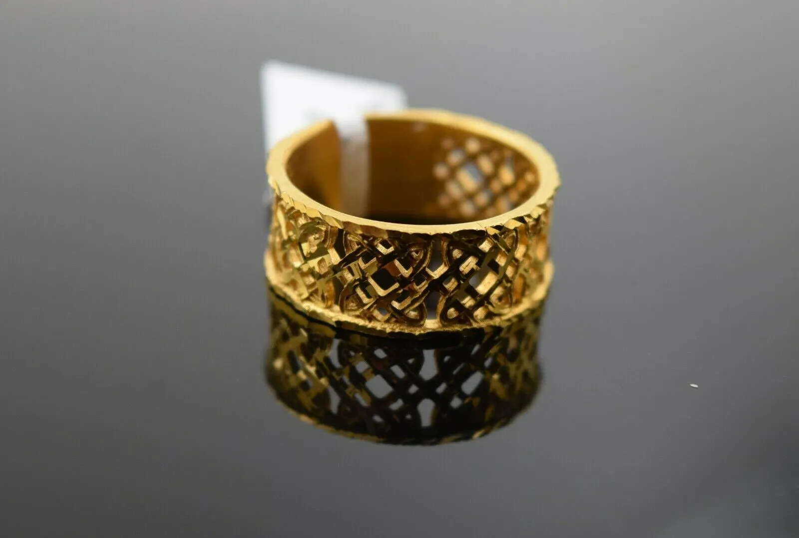 22k Solid Gold Ring with Elegant Cross Section Filigree Design for Women - Size R2026 mon