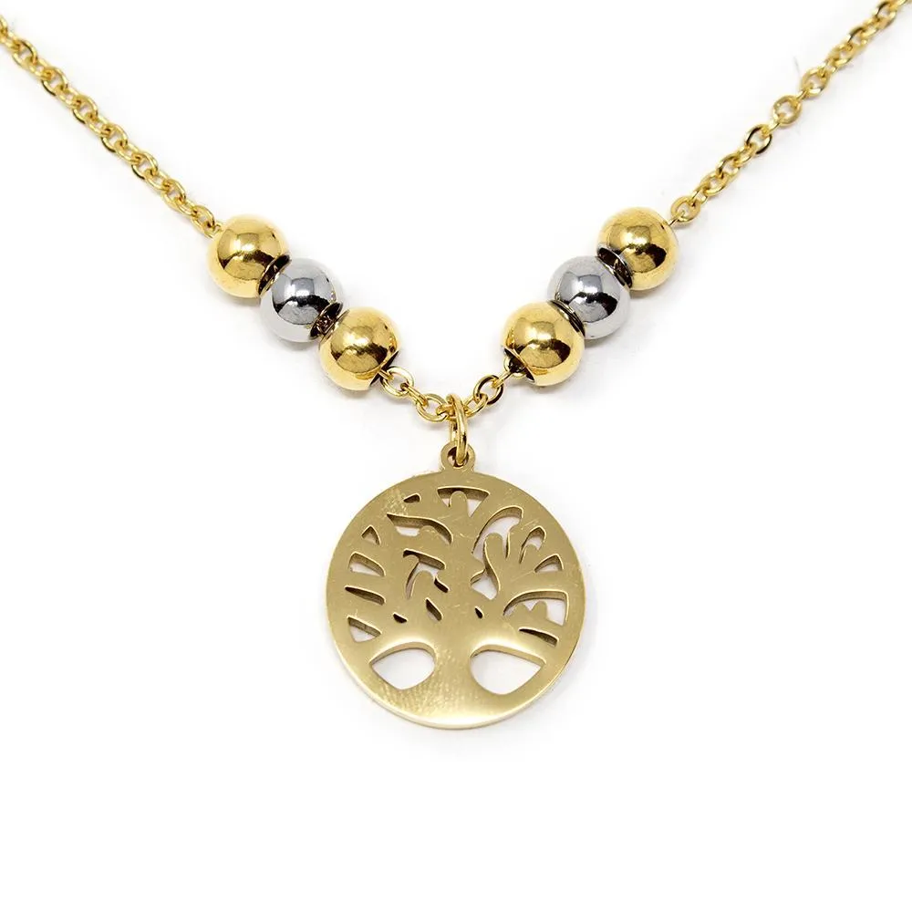 Stainless St Tree of Life Neck Set Two Tone