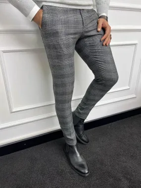 Striped Gray Slim Fit Trousers