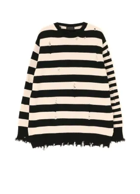 STRIPED PULLOVER KNIT WITH DAMAGED EDGES