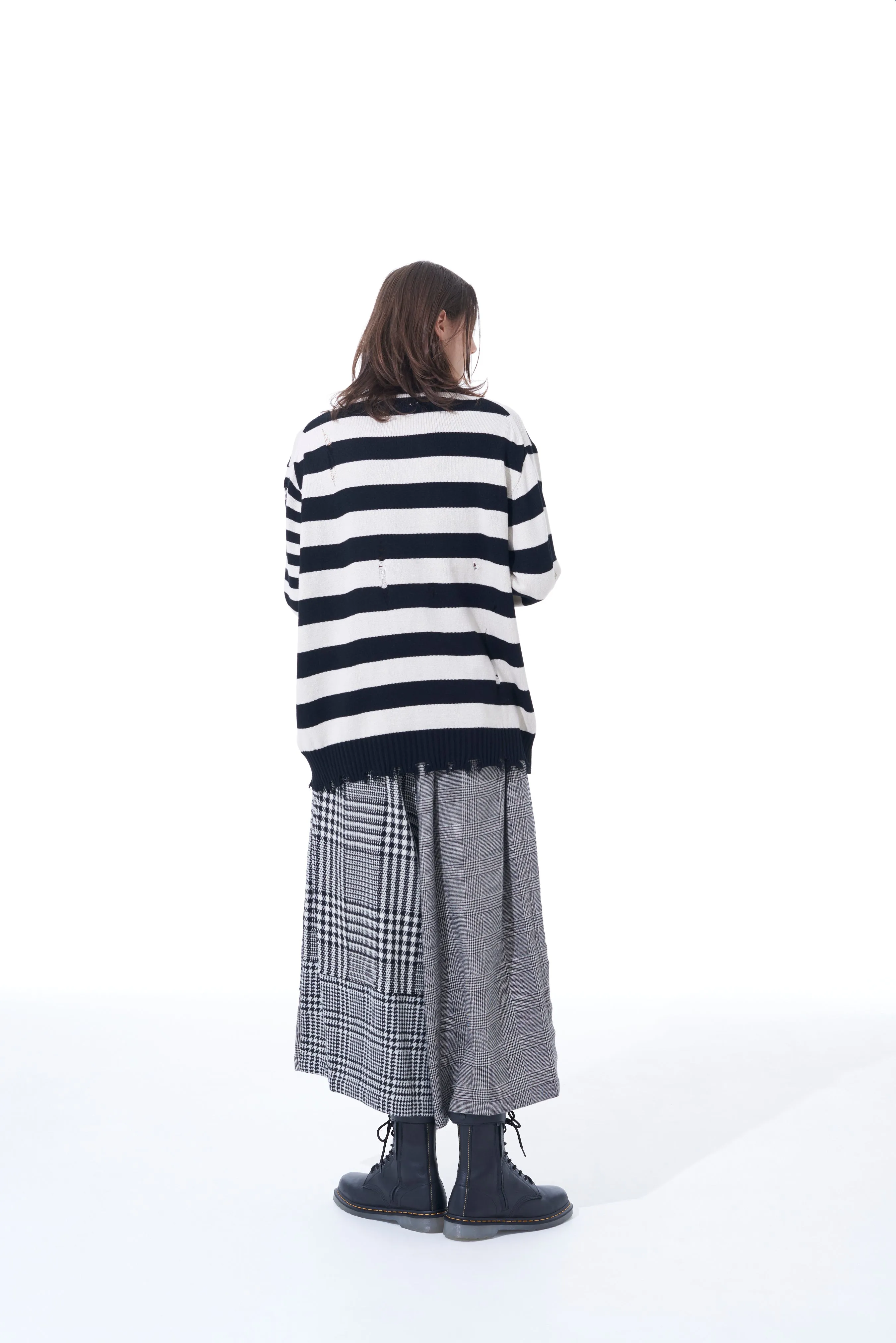 STRIPED PULLOVER KNIT WITH DAMAGED EDGES