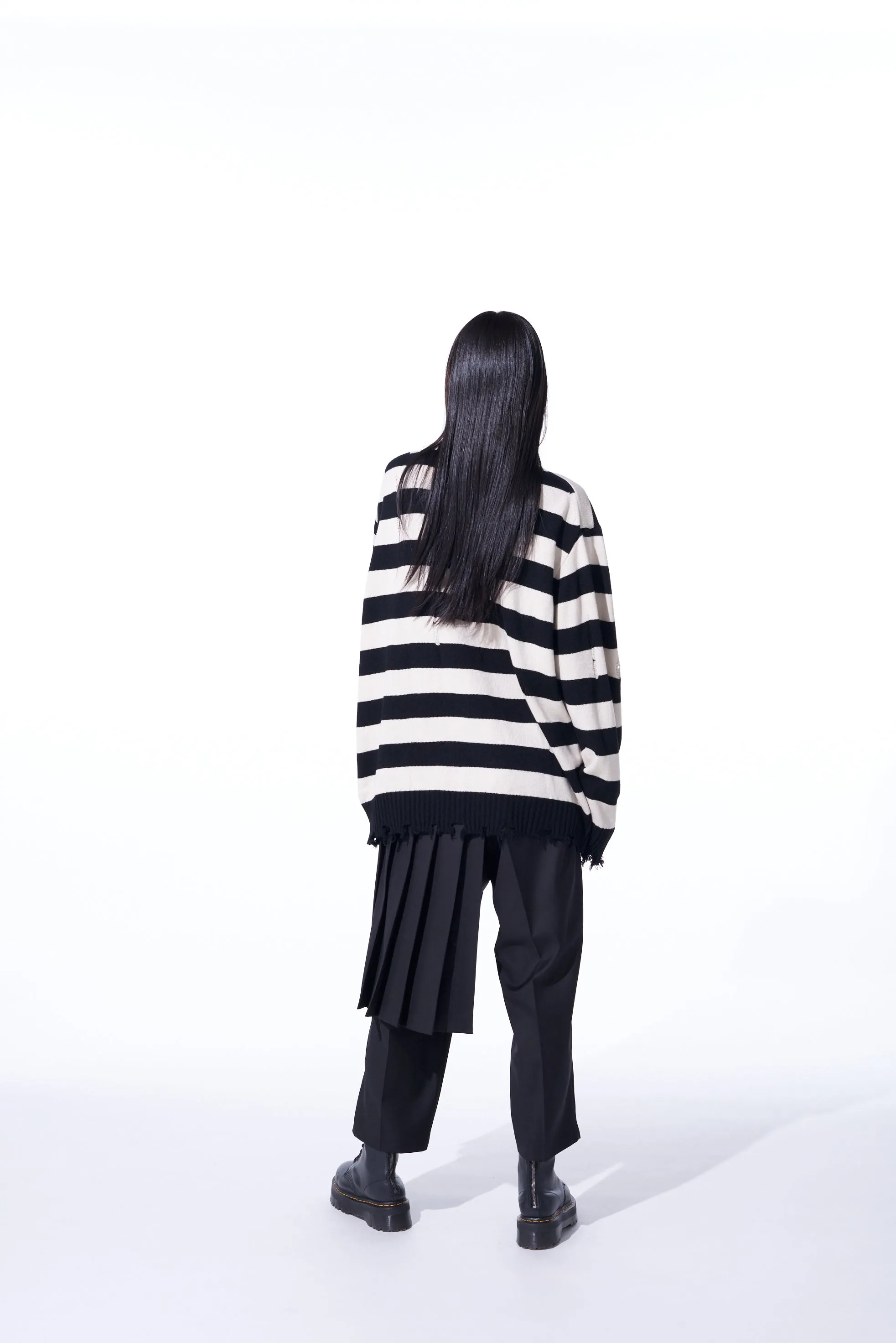 STRIPED PULLOVER KNIT WITH DAMAGED EDGES