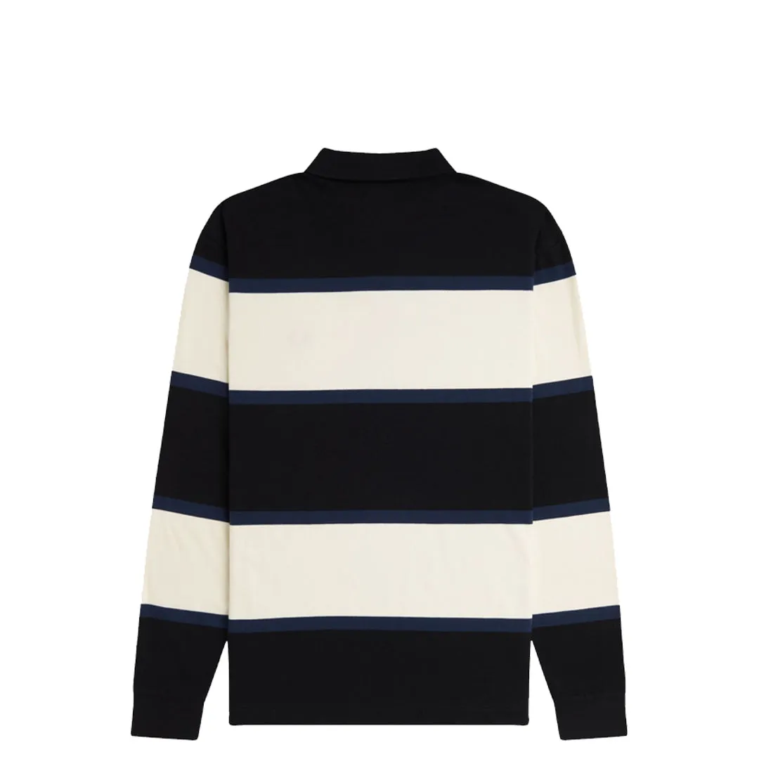 STRIPPED LONG SLEEVE POLO SHIRT ECRU