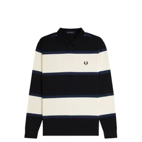 STRIPPED LONG SLEEVE POLO SHIRT ECRU