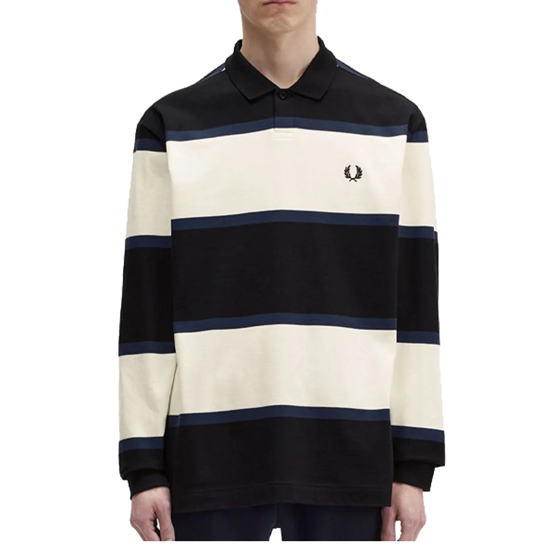 STRIPPED LONG SLEEVE POLO SHIRT ECRU