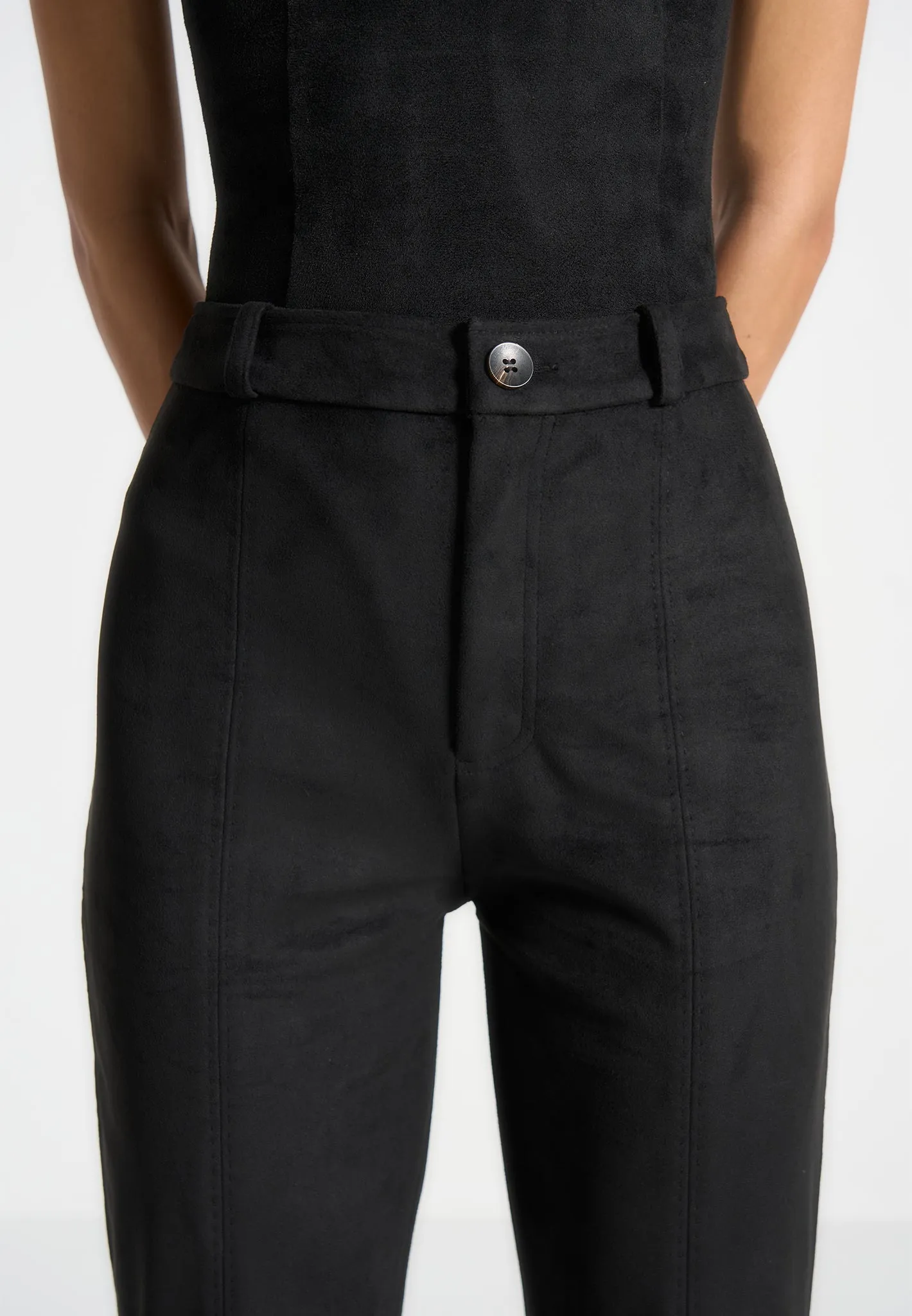 Suede Straight Leg Trousers - Black