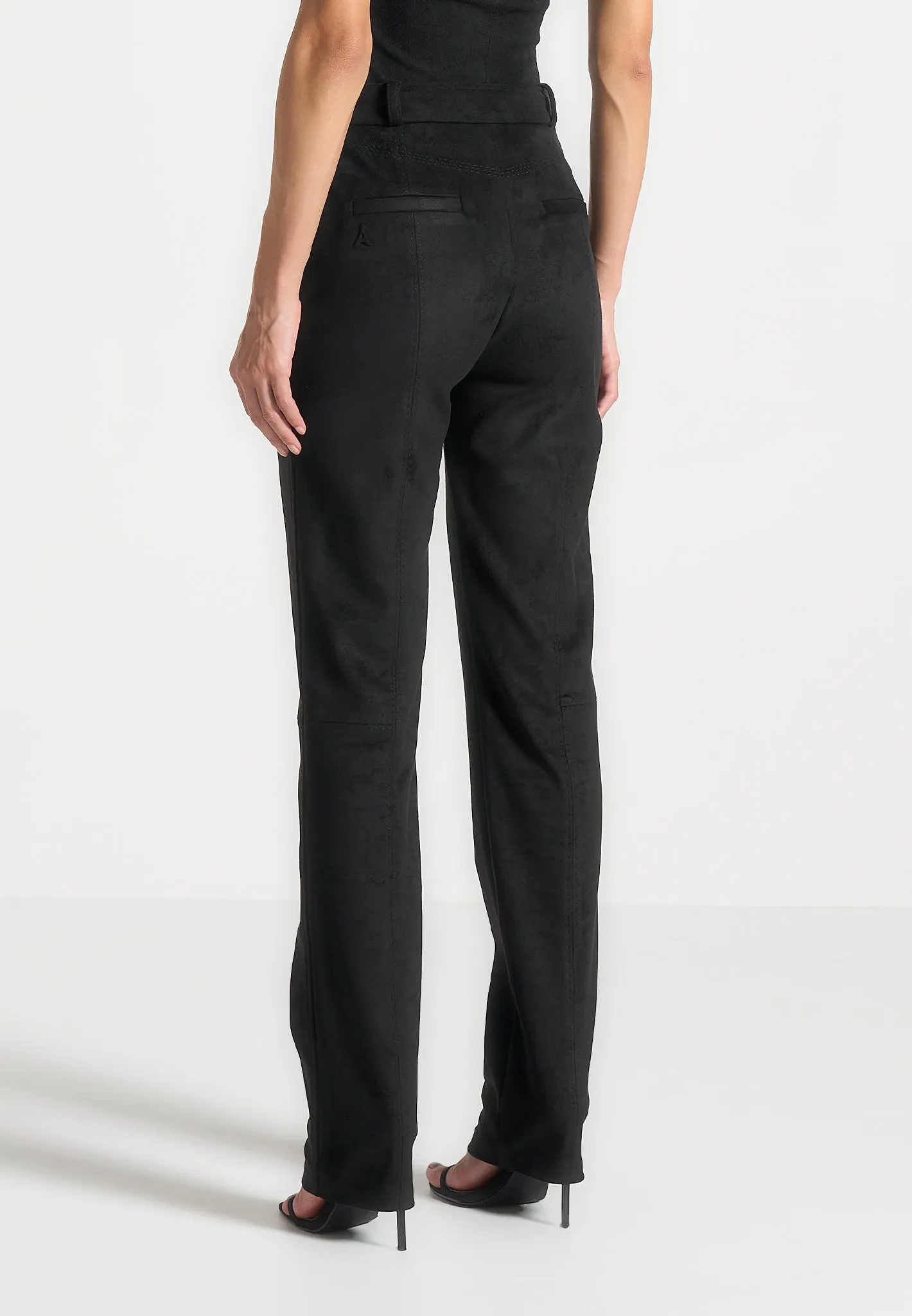 Suede Straight Leg Trousers - Black